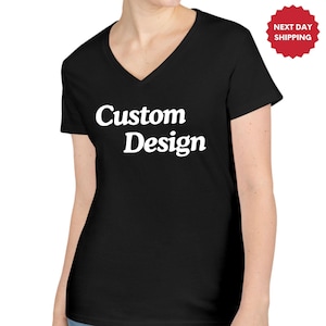 Custom Women V-Neck T-shirt, Personalized Company Logo V-Neck Tee, Custom Business Logo Pocket V-Neck Shirt, Personalized Text Shirt Gift