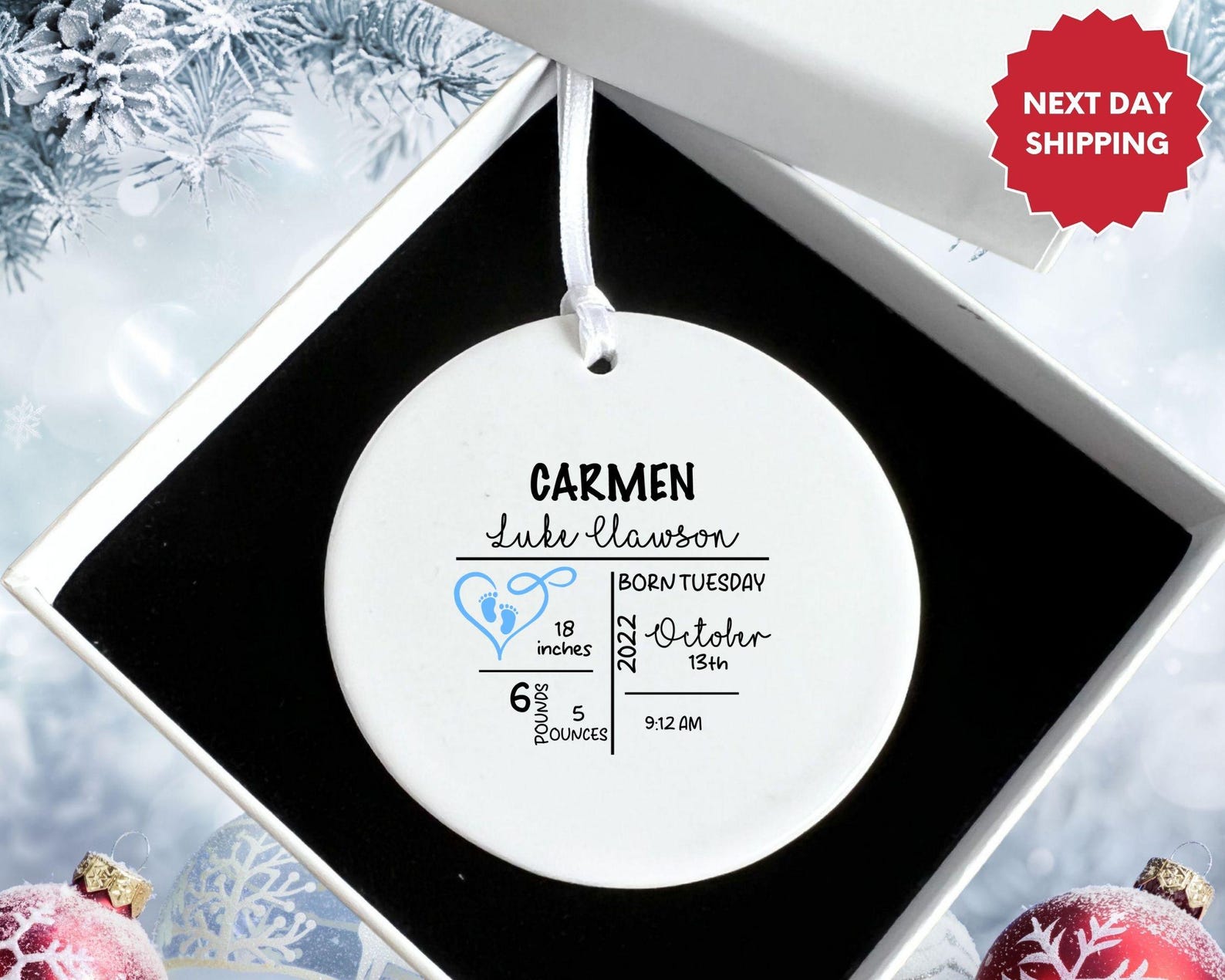 Babys First Christmas Ornament, Baby 1st Christmas Ornament, Custom