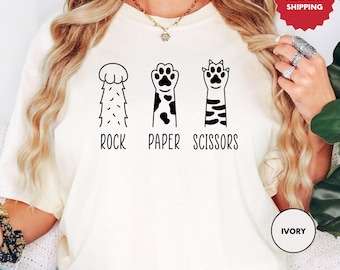 Comfort Colors Funny Cat Paw Shirt, Rock Paper Scissors T-Shirt, Funny Cat Shirt, Cat Lover Gift, Cat Owner Shirt, Cat Mom Gift