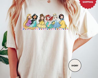 Comfort Colors Retro Disney Princess Shirt, Watercolor Princess Shirt, Disney Trip T-Shirt, Disney Princess, Disneyworld Princess Gift