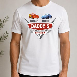 Custom Cars Dad Shirt With Kids Names, Daddy's Pit Crew Tee, New Dad Gift, Lightning McQueen Dad Shirt , Disney Fathers Day Gift Shirt image 4