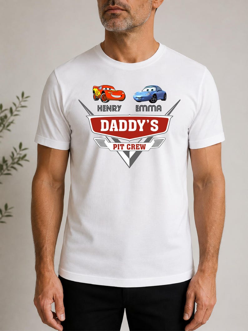 Custom Cars Dad Shirt With Kids Names, Daddy's Pit Crew Tee, New Dad Gift, Lightning McQueen Dad Shirt , Disney Fathers Day Gift Shirt image 4