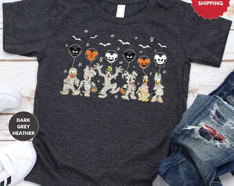 Disney Halloween Shirt, Halloween Matching Shirt, Disney Mickey and Friends Characters Halloween Balloons Tee, Disney Halloween Skeleton Tee