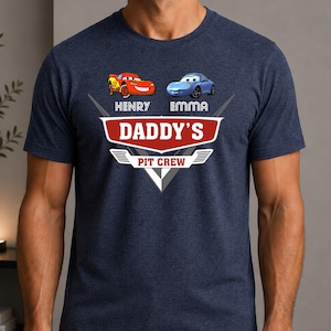 Custom Cars Dad Shirt With Kids Names, Daddy's Pit Crew Tee, New Dad Gift, Lightning McQueen Dad Shirt , Disney Fathers Day Gift Shirt image 1