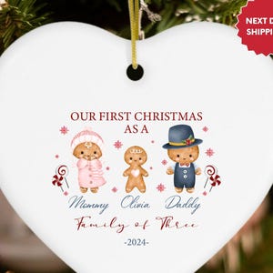 Our First Christmas as a Family of Three Ornament, Gingerbread Ornament, Family Ornament, Family Christmas Ornament, Personalized Ornament