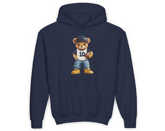 Youth Football Hoodie – Tough Teddy Graphic Sweatshirt, Game Day Pullover