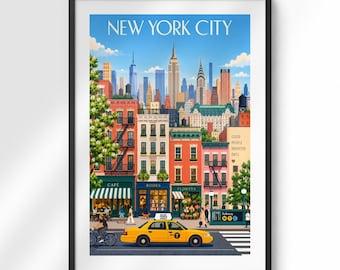 Poster met de skyline van New York City | Kleurrijke muurdecoratie voor een reis naar Manhattan