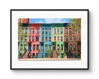 Kleurrijke poster van brownstones in de Upper West Side | Muurdecoratie in Manhattan, New York