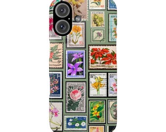iPhone Slim Case - International Floral Stamps  | HappyFunDesign | Wireless Charging Compatible