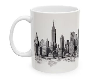 New York City Skyline Ceramic Mug by HappyFunDesign