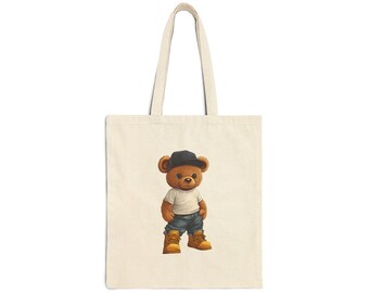 Cotton Canvas Tote Bag | Tough Teddy by HappyFunDesign