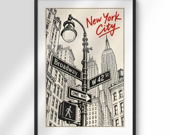 Architectuurposter van New York City | Muurdecoratie met inktschets van Manhattan (Giclée print)