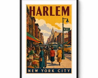 Poster in vintage stijl van Harlem, New York City | Reisposter voor aan de muur in NYC