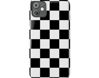 Black & White Checkered iPhone Slim Case | Sleek, Glossy Finish, Wireless Charging