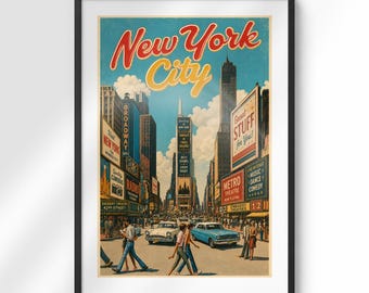 Vintage poster van Times Square in New York City | Muurdecoratie in NYC | Retro Manhattan-print