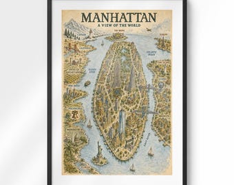 Vintage Manhattan-plattegrondposter | Geïllustreerde muurdecoratie van New York City