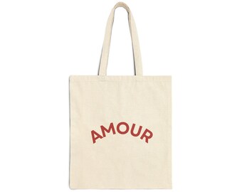 Amour Cotton Canvas Tote Bag by HappyFunDesign