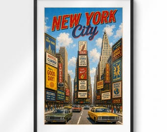 Poster van Times Square in New York City uit de jaren 70 | Vintage NYC reisdecoratie voor aan de muur