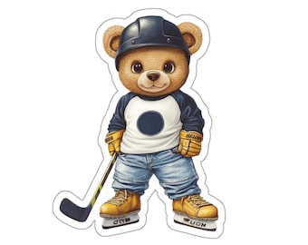 Hockey Teddy Bear Sticker – Tough Teddy Vinyl Decal for Laptop, Journal, Water Bottle