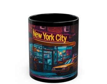NYC Bodega Pop Art Mug – Black Ceramic Coffee Cup