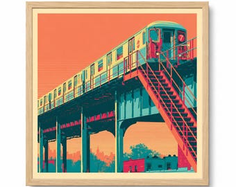 Retro Queens 7 Train Poster | NYC Subway Wall Art | Vintage Transit Print
