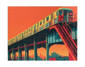 Queens New York 7 Train Retro Puzzle | Vintage NYC Subway Jigsaw