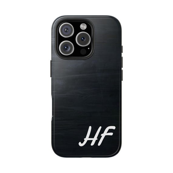 iPhone Tough Phone Case - Black Brushed Metal Design, Impact Resistant, Custom 2-Letter Monogram Option!