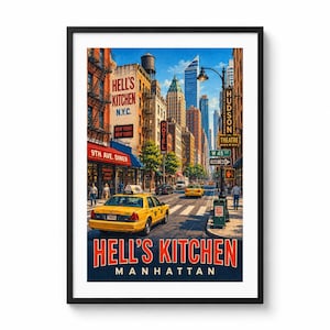 Hell's Kitchen Manhattan Poster | Vintage NYC Street Wall Art | New York City Print