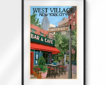 Poster van West Village NYC | Vintage muurdecoratie van Christopher Street in New York