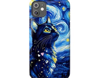 Enchanting Black Cat iPhone Slim Case - Starry Night Design