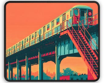 Retro 7 Train Mouse Pad | NYC Subway Desk Mat, Queens Transit Art