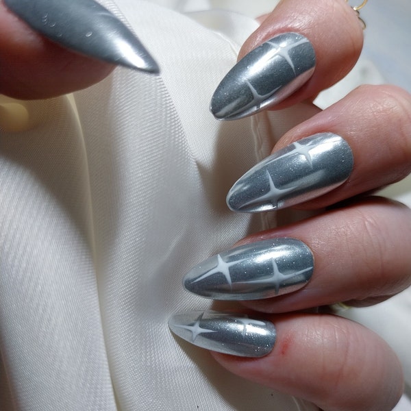 Kit Press on Nails SILVER personnalisable sur mesure effet chrome