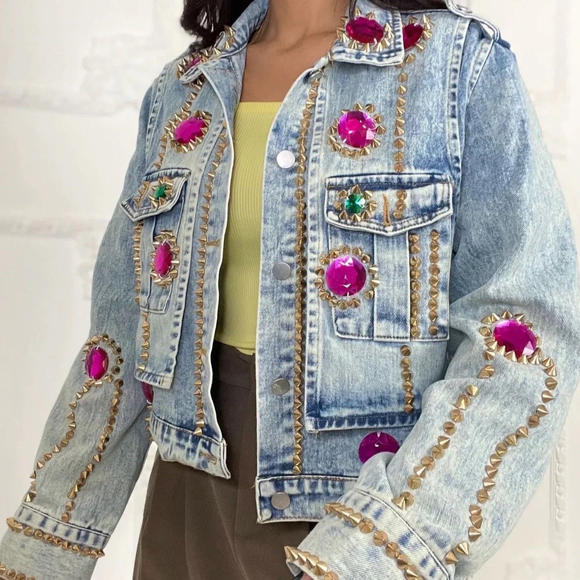 Jewelled denim outlet jacket