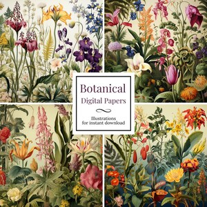 Botanische digitale Papiere | Hochauflösende florale Hintergründe | Inspiriert von klassischen Künstlern | 300 DPI | Sofortiger Download