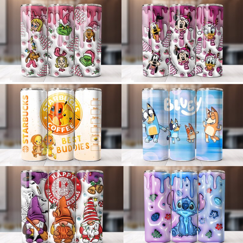 124 Tumbler Sublimation inflated 20oz Skinny Tumbler puffy Wrap, Cartoon Funny Design PNG Bundle Digital 2D 3D Tumbler Wrap image 6