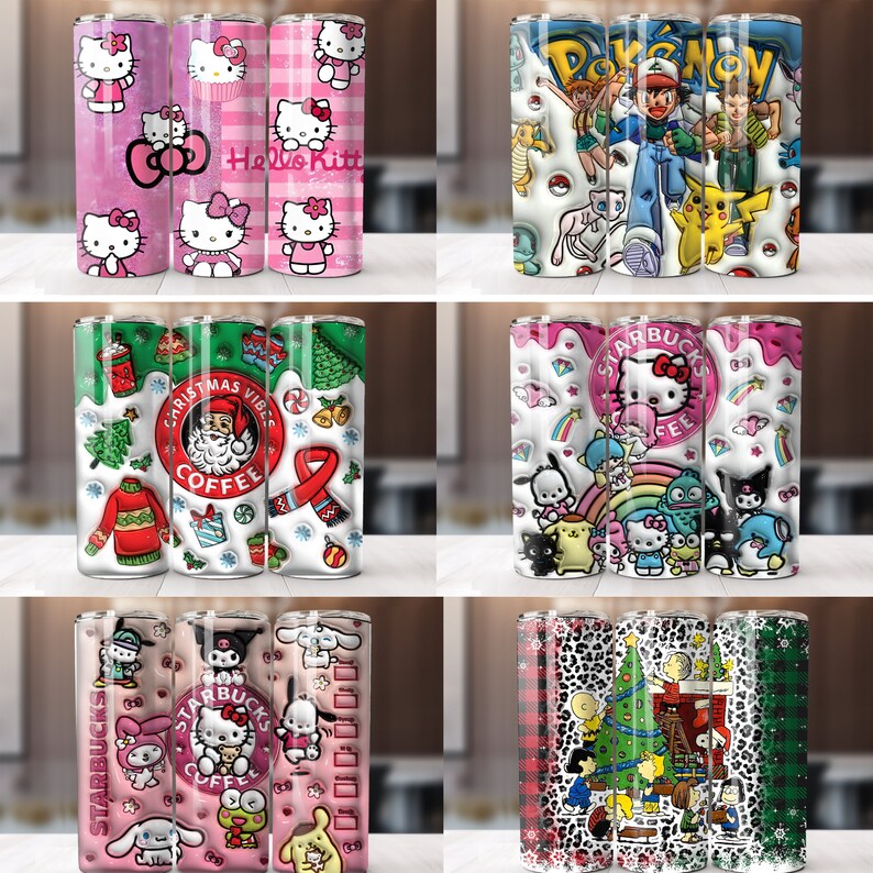 124 Tumbler Sublimation inflated 20oz Skinny Tumbler puffy Wrap, Cartoon Funny Design PNG Bundle Digital 2D 3D Tumbler Wrap image 4