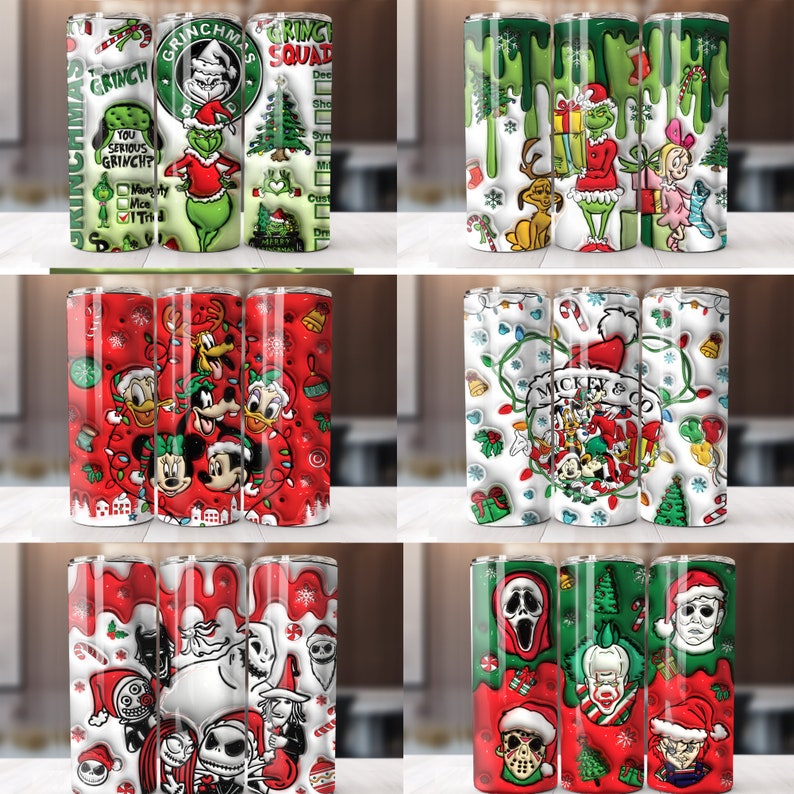 124 Tumbler Sublimation inflated 20oz Skinny Tumbler puffy Wrap, Cartoon Funny Design PNG Bundle Digital 2D 3D Tumbler Wrap image 8