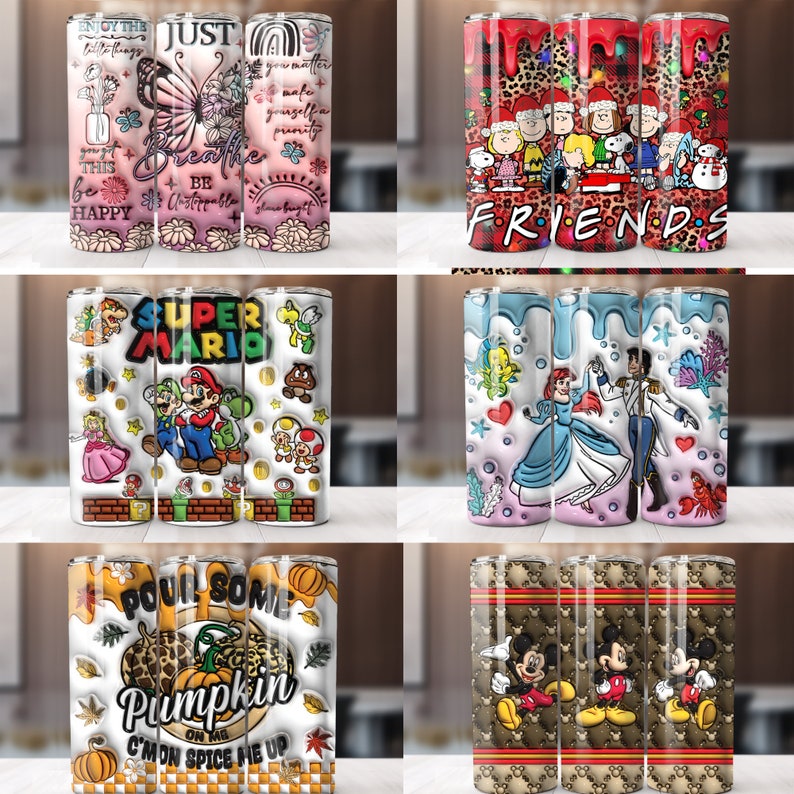 124 Tumbler Sublimation inflated 20oz Skinny Tumbler puffy Wrap, Cartoon Funny Design PNG Bundle Digital 2D 3D Tumbler Wrap image 5