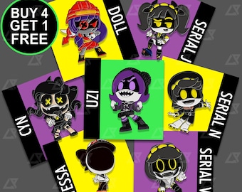 Uzi Doorman And Serial N Enamel Pin Collection In Black Nickel - 7 Designs Available