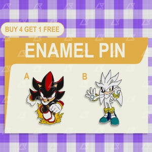 Shadow Hedgehog And Silver Enamel Pins In Black Nickel - Individual Or Set