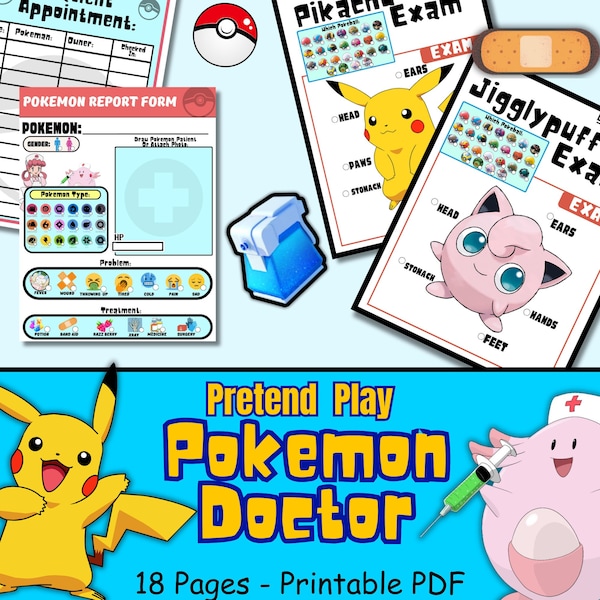 Pokemon Doctor Pretend Play Printables, doctor dramatic play, hospital pretend, preschool printables, toddler activities, kindergarten