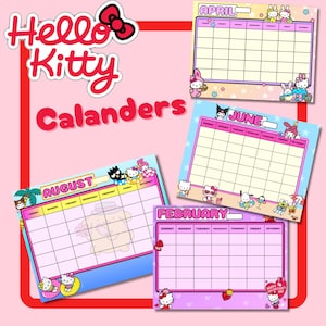 Calendario mensual imprimible y editable de gatitos lindos, decoración kawaii, planificador digital de 12 meses, educación en casa, divertido.