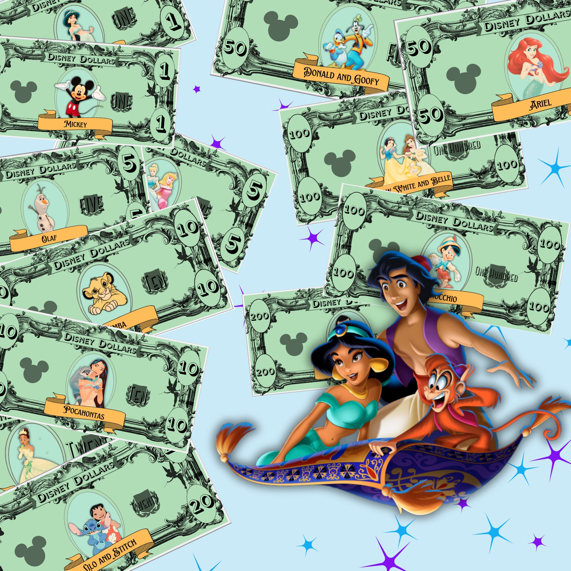 Pretend Money With Popular Characters Dramatic Play Princess Money Home ...