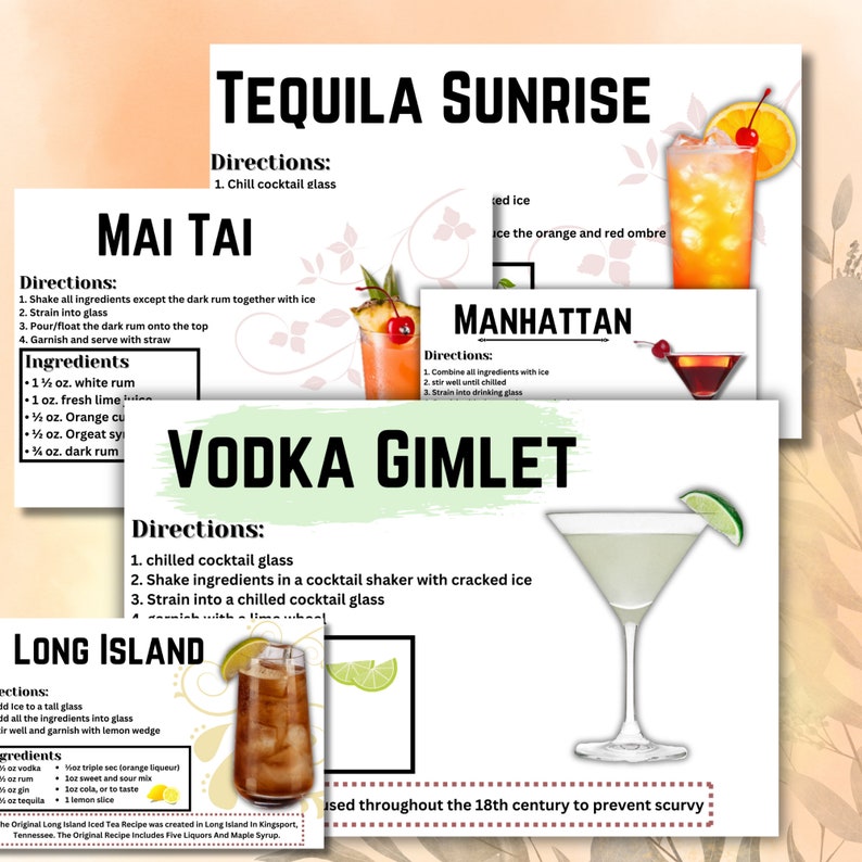 30 Popular Cocktail Recipe Cards Drink Recipe Card Printable Recipe ...