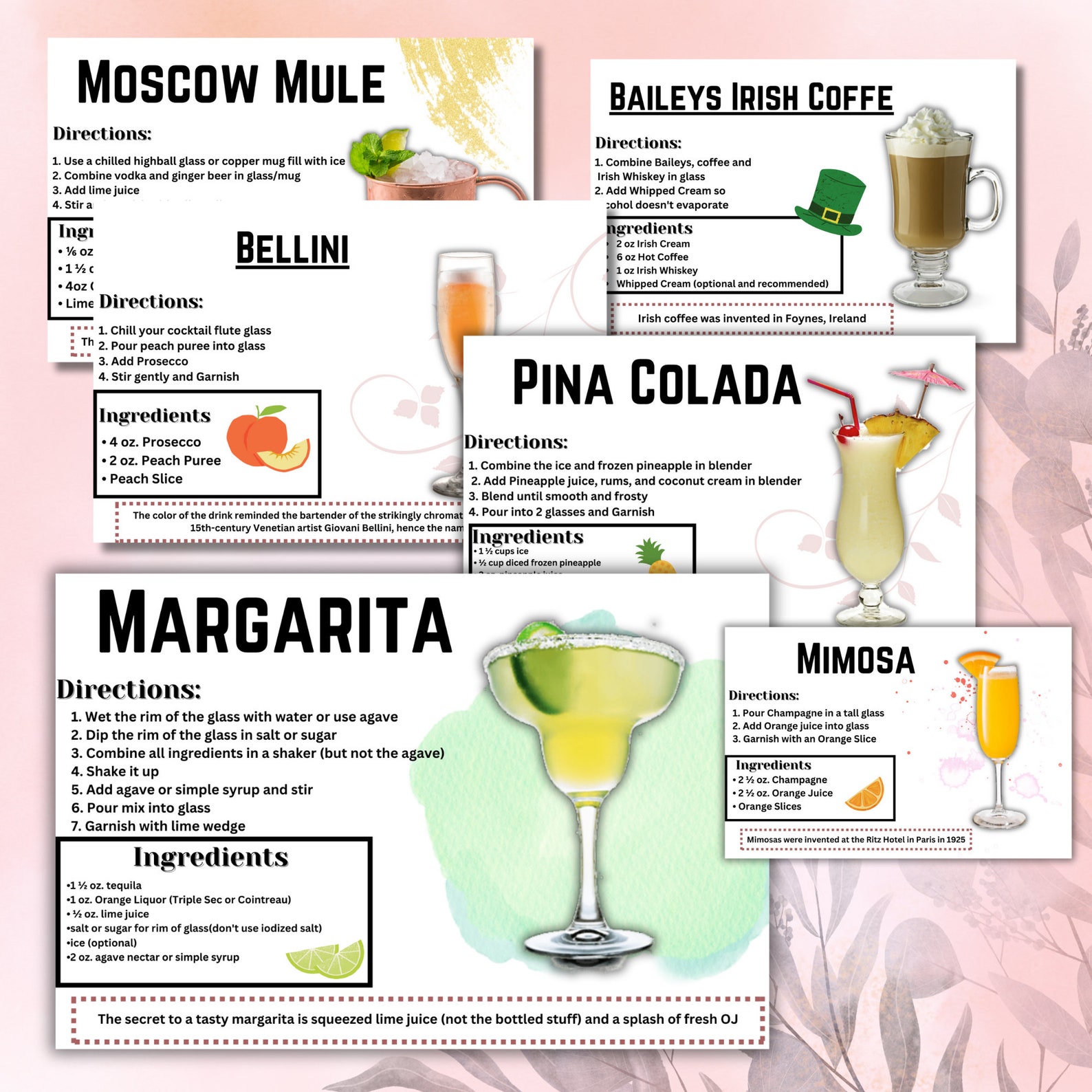 30 Popular Cocktail Recipe Cards Drink Recipe Card Printable Recipe ...