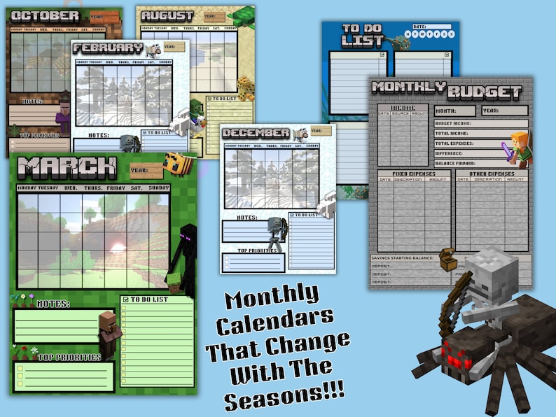 Minecraft Planner Routine Mine Block Video Game Digital Planner Activities for Gamers Digital ...