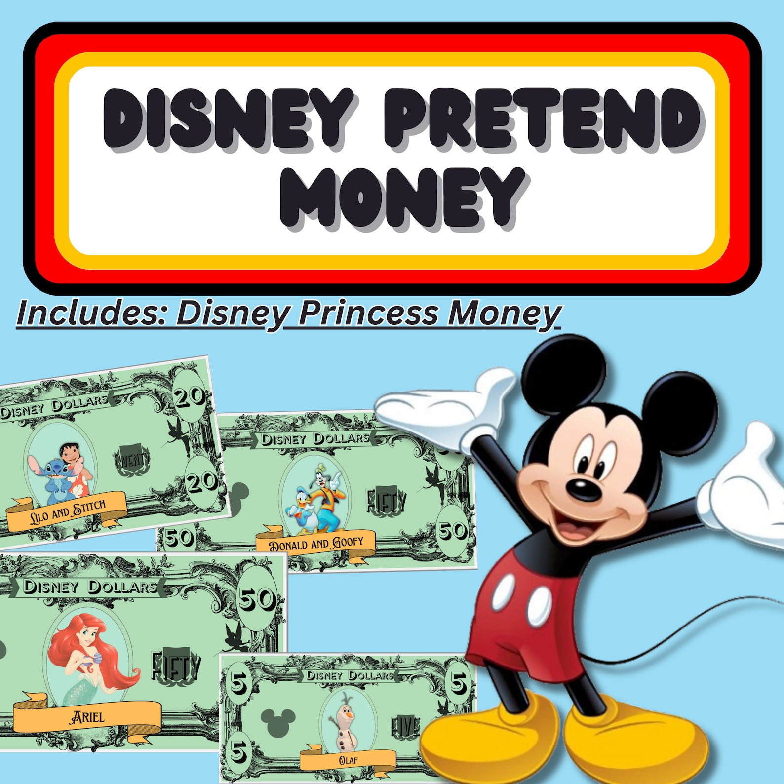 Pretend Money With Popular Characters Dramatic Play Princess Money Home Schooling Montessori - Etsy
