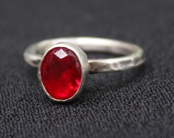 minimalist ruby silver ring, handmade jewelry, christmas gift, gift for her, unique design