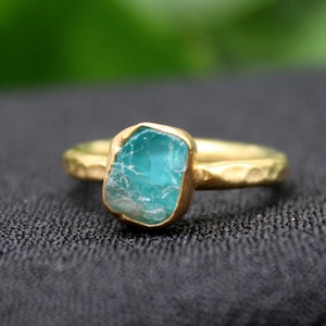Raw Neon Apatite Silver Ring: Blue Stone Ring, Handmade Jewelry, Christmas Gift