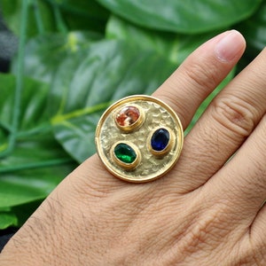 Citrine, Sapphire, and Emerald Silver Ring: Unique Design, Vintage Design, Handmade Jewelry, Christmas Gift